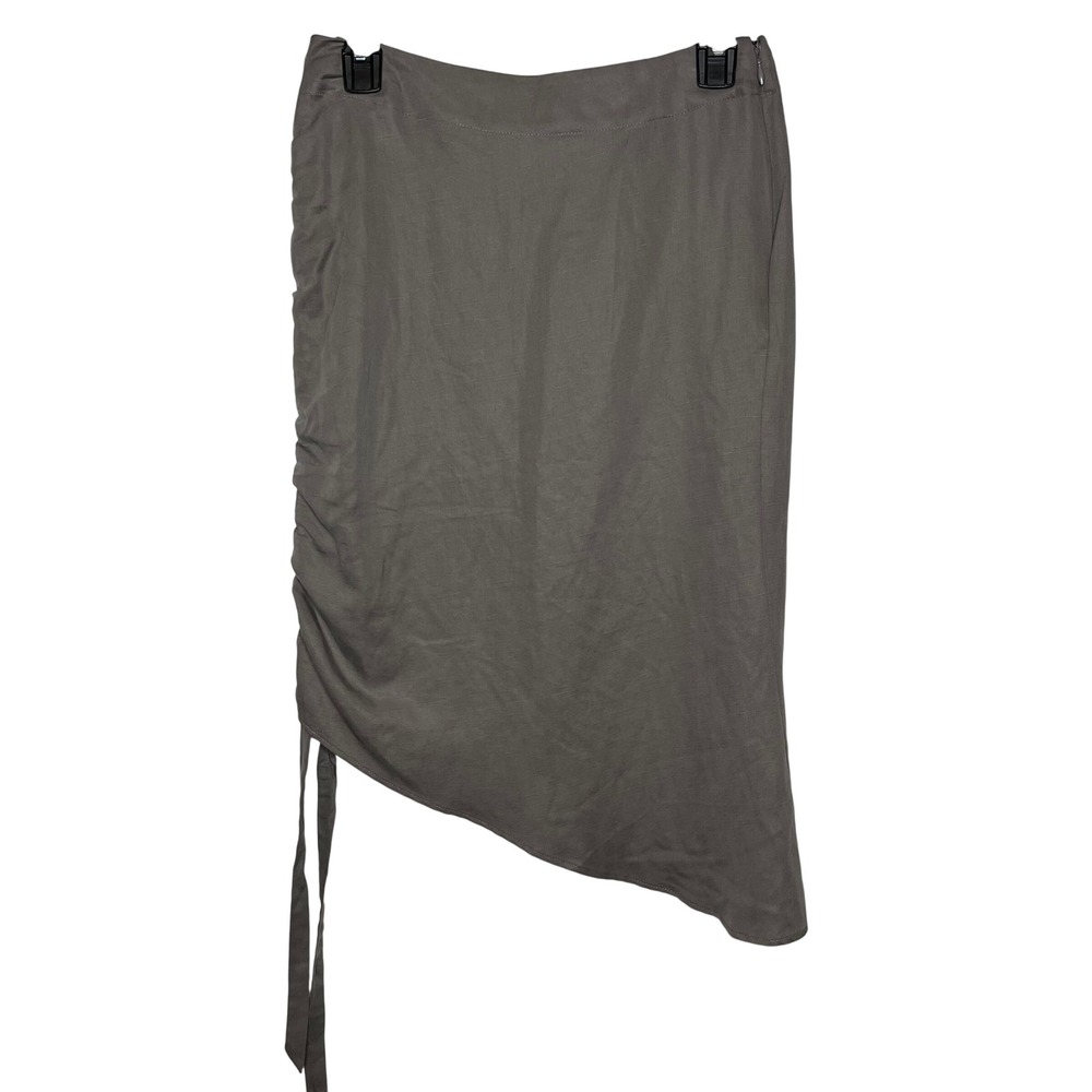 TULAROSA Size Small LINEN Blend Grey Ruched Side Asymmetrical Midi Skirt
